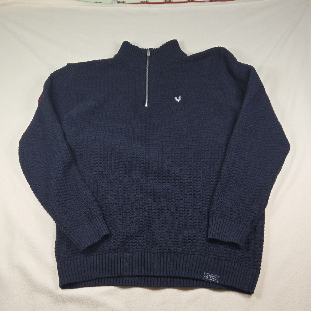 Scott Ellis Men's Navy Sweater with 1/4 Zip Neck